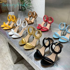 Gianvito Rossi Sandalias de mujer Verano 85 mm 105 mm Diseñador Tacones de aguja Sandalias Sandalias de cuero de lujo Correa de tobillo Sandalias con tacón Cremallera trasera calzado sexy