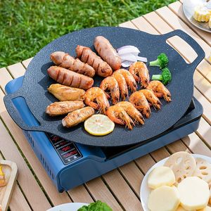 Gianxi Grill Pan Koreaanse ronde antiaanbaklaag Barbecueplaat Outdoor Travel Camping Friture Pan Barbecue Accessories 240411