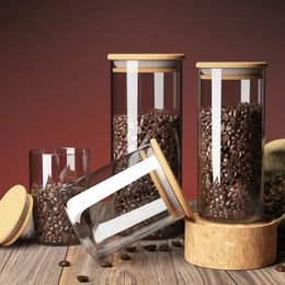 Gianxl Coffee Beafs Scelled Jug Glass Toresh Toard Airt With Bamboo Cud Kitchen Candy Tea Leaf Keep Fresh Rangement Jar 240411
