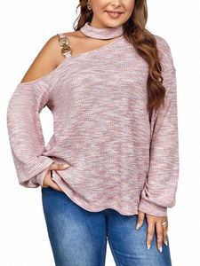 Gibsie Plus Taille Découpé Épaule Gaufre Tops en tricot pour femmes 2023 Automne Hiver Drop Lg Manches Casual Blouses Lâches Chemises 09eJ #