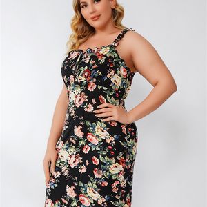 Gibsie Plus size floral print tie voorriem dres boho strand casual zomer slanke fit bodycon jurken 4xl xxxl 220527