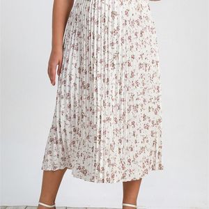 Gibsie Plus size floral print wit geplooide lange rok vrouwen lente zomer hoge taille boho vrouwelijke zoete casual aline rokken 220611