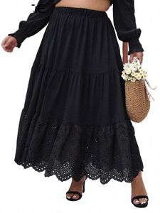 Gibsie Plus Size Hollow Out Scallop Zoom Verstoorde Lg Rok Vrouwen Vacati Boho Elastische Taille A-lijn Zomer Maxi Rokken 2024 nieuwe Y6DC #