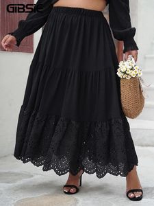 GIBSIE Plus Size Uitgesneden Geschulpte Zoom Gegolfde Lange Rok Vrouwen Vakantie Boho Elastische Taille Aline Zomer Maxi Rokken 2024 240321