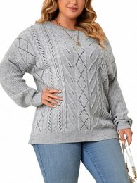 Gibsie grande taille épaules dénudées manches Lg pulls femmes nouveau Fi lâche col asymétrique tricoté pull hauts 2023 hiver W70X #