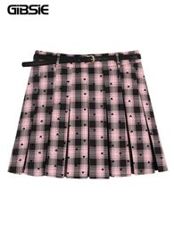 GIBSIE – Mini jupe plissée grande taille, Style Preppy coréen, Vintage, imprimé écossais, taille haute, jupes courtes Y2k, automne 2023, 240321