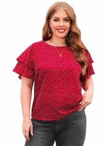 Gibsie Plus Taille Polka Dot O-cou Couches Papillon Manches Blouse Femmes Boho Fi Été Doux Lâche Casual Tops Blouses P6Og #