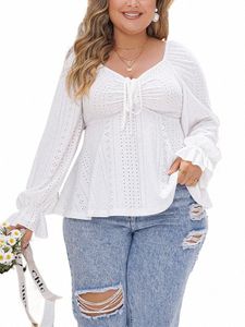 gibsie Plus Size Sweetheart Neck Noeud Frt Chemise Blanche Femmes Lg Manches Dessus De Chemise Doux Vintage Dames Peplum Blouse 2024 30c8 #