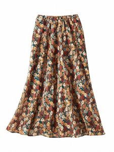 gibsie Plus Size Vintage Bloemenprint Lg Rokken Vrouwen Lente Zomer Vakantie Boho Elastische Taille A-lijn Rokken Vrouwelijke Bodems A6Kt #