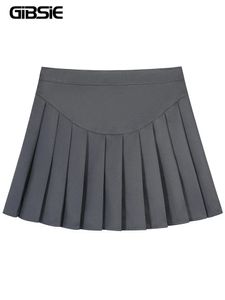 GIBSIE grande taille femmes taille haute jupe plissée Kawaii décontracté école coréenne a-ligne jupe gris noir Mini jupes pour les filles 240130