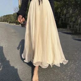 Gidyq Fashion Femmes Chiffon Jupe décontractée coréenne haute taille lâche anklelongle printemps toute match femelle Ruffle A Line Jirts 240411