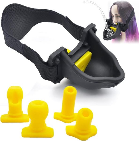 Gienocy Entonnoir en silicone avec 4 entonnoirs et 4 entonnoirs, harnais de tête, punition, esclave, fixation orale, ouvre-bouche, urinoir fétichiste, farci extrême