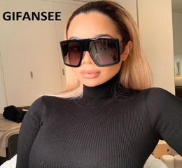 Gifansee vierkante zonnebril Dames Men Merkontwerper Oversized Clear Frame Luxe unieke glazen vrouwelijke bril bril UV400 Shades2852498