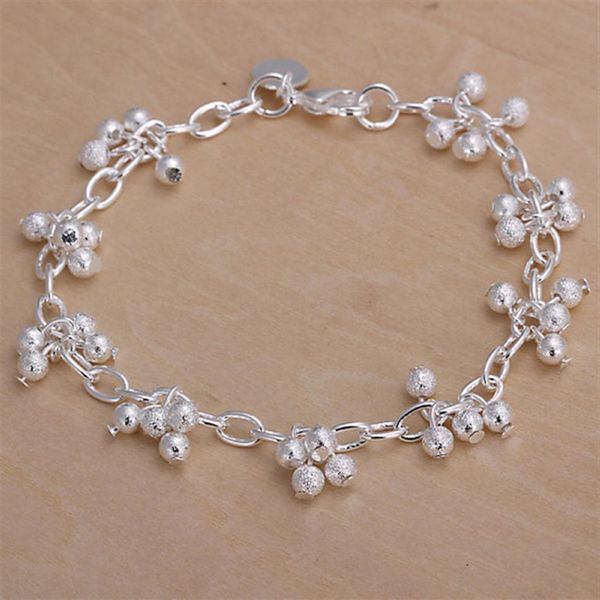 Regalo 925 cuentas de arena de plata colgando uvas pulsera DFMCH087 nueva moda plata esterlina plateado eslabón de cadena piedra preciosa 310J