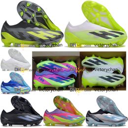 Cadeauzakje Kwaliteit Voetbalschoenen Laceless X Crazyfast.1 FG Lenige Voetbalschoenen Heren Stevige Grond Zacht Leer Comfortabele Trainers Gebreide Voetbalschoenen Maat US 6.5-11