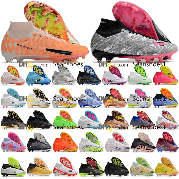 Sac cadeau Chaussures de football de qualité Zoom Mercuriales Superflys 9 Elite FG ACC Crampons de football pour hommes en plein air Mbappe Ronaldo Baskets en cuir souple Chaussures de football Taille US 6.5-11