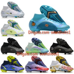 Sac-cadeau Qualité Boots de football Mercuriales Superflys 8 Elite FG High Ankle Chaussures Football Cleats Mens Mbappe CR7 Ronaldo Soft Leather Training ACC Chaussures de football US 6.5-11