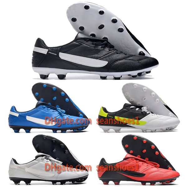 Bolsa de regalo Botas de fútbol de fútbol de calidad Tiempo Legend Premier III 3 FG Botines de cuero retro Rojo Negro Azul Blanco Verde Zapatos de fútbol cómodos para hombre Tamaño EE. UU. 6.5-11