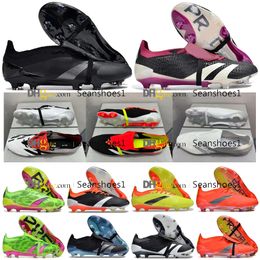 Sac cadeau Chaussures de football de football Précision 24 Elite Tongue Fold 30e anniversaire FG Lacets sans lacets Crampons Hommes Baskets en cuir souple Chaussures de football Botas De Futbol US 6.5-11