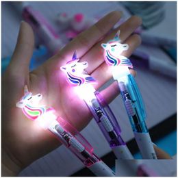 Geschenk Ballpoint Pennen Creatieve Cartoon Unicorn Light Pen Leuke gloeiende studenten Stagery's 0,5 mm Writing Tool School Supplies 0070 Drop de Dhnux