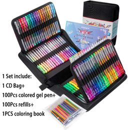 Cadeau stylos à bille peinture stylos couleur Gel stylo ensemble 100 couleurs pour dessin peinture croquis 0,5 mm paillettes couleur stylo à bille école fournitures de bureau 040301