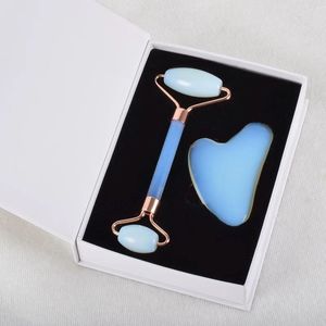 Jade Face Roller Gua Sha Tool avec boîte Natural Opal Stone Facial Rouleur Massageur Corveau Gua Sha Board Massage