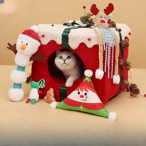 Coffret cadeau Noël Litière pour chat Grand espace une litière carrée à double usage pour animaux de compagnie entièrement fermée pour chiot d'hiver en gros