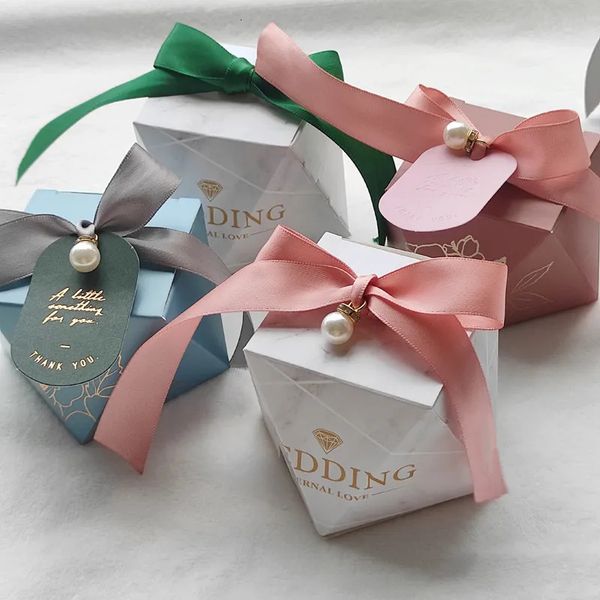 Boîte cadeau rose / bleu / marbre en forme de diamant baby shower anniversaire fête de fête de bonbons de bonbon décoration cadeau de mariage 231227
