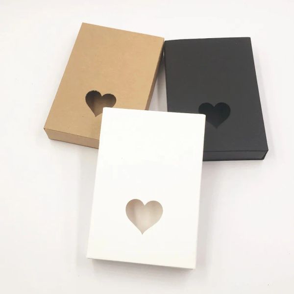 cajas de regalo para boda caja de cajón de papel pequeño negro blanco marrón corazón hueco caja de embalaje de regalo de navidad 24 unids / lote