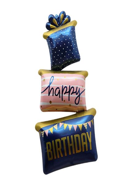 Cadeau gâteau feuille d'aluminium ballon joyeux anniversaire lettre flottant jouet ballon anniversaire arrangement cadeau gâteau décoration ballon6301827