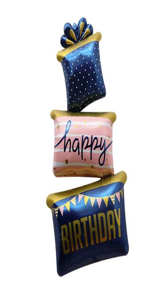 Pastel de regalo globo de papel de aluminio carta de feliz cumpleaños globo de juguete flotante arreglo de cumpleaños decoración de pastel de regalo globo7457343