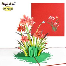 Cadeaubonnen 10 Pack 3D Daffodil Pop -up bloemkaart wenskaarten voor Valentijnsdag worden goed