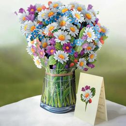 Cadeaubonnen 3D Flower Bouquet Card Pop -up wenskaart voor verjaardag Moeders Dag afstuderen huwelijksverjaardag bedankt ansichtkaart Z0310