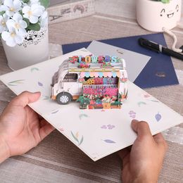 Cadeaubonnen 3D Flower Truck Verjaardagskaart voor vrouw Mom Dochter Moeders Dag Gift Wenskaarten Z0310