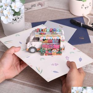 Tarjetas de regalo 3D Flower Truck Tarjeta de cumpleaños para esposa Mamá Hija Día de la Madre Saludo Drop Entrega Juguetes Regalos Dhkno