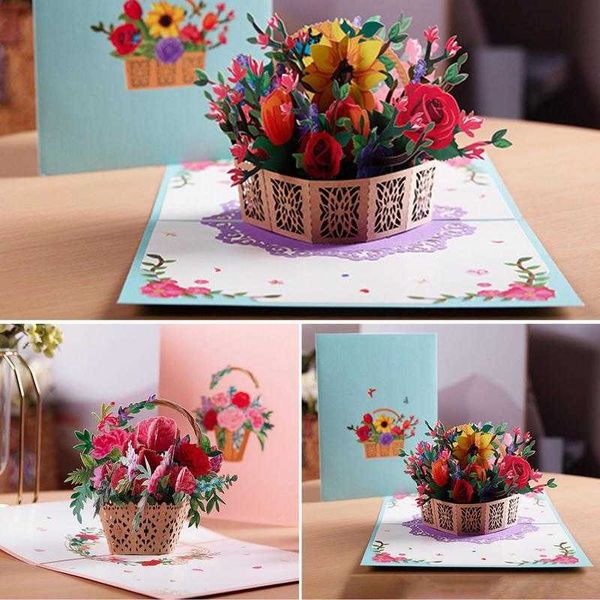 Cartes-cadeaux 3D Pliable Pop Up Fleur Carte De Voeux Papier Flore Carte D'invitation Pour Anniversaire Mères Fête Des Pères Anniversaire De Mariage Z0310