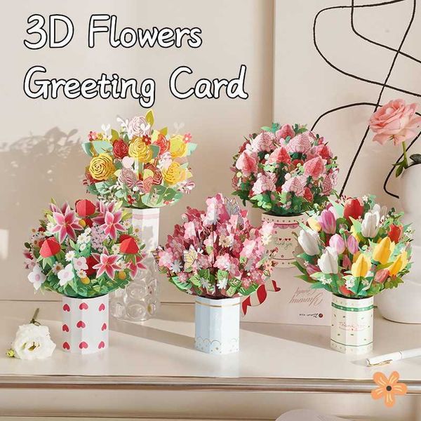 Cartes-cadeaux Carte de voeux 3D PopUp cartes de fleurs pour anniversaire mères fête des pères remise des diplômes carte florale anniversaire de mariage cartes postales cadeaux Z0310