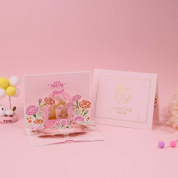Cartes-cadeaux 3D Fête des Mères Carte De Voeux Fleurs Bouquet Floral Maman Femme Anniversaire Anniversaire Sympathie Cadeaux Z0310