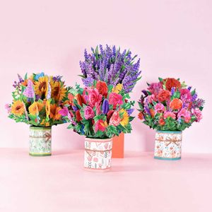 Cadeaubonnen 3d Mothers Day Flower Pop -up kaart Thanksgiving verjaardag jubileum cadeau 3D -carnaties wenskaarten voor moeder vrouw bericht noot Z0310