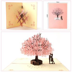 Cartes-cadeaux 3D pop up carte mariage cerisier Carte d'invitation Saint Valentin anniversaire carte de voeux carte de voeux faite à la main cadeau Z0310