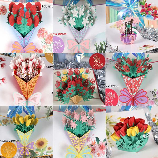 Tarjetas de regalo 3D Pop UP Flor Tarjetas de felicitación Tarjeta de invitación de cumpleaños Mariposa hecha a mano Gracias Postal Esposa Mamá Novia Maestro Regalo Z0310
