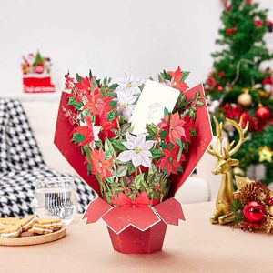 Cartes cadeaux 3D Pop Up fleur carte de voeux de mariage fête des mères cartes postales de Pâques Poinsettia Bouquet grandeur nature Z0310