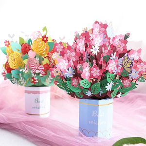 Cadeaubonnen 3d pop -up wenskaarten gesneden post mooie bloemenkaart voor vrouw moeder verjaardag kerstfeest vrijdag feest bruiloft cadeau z0310