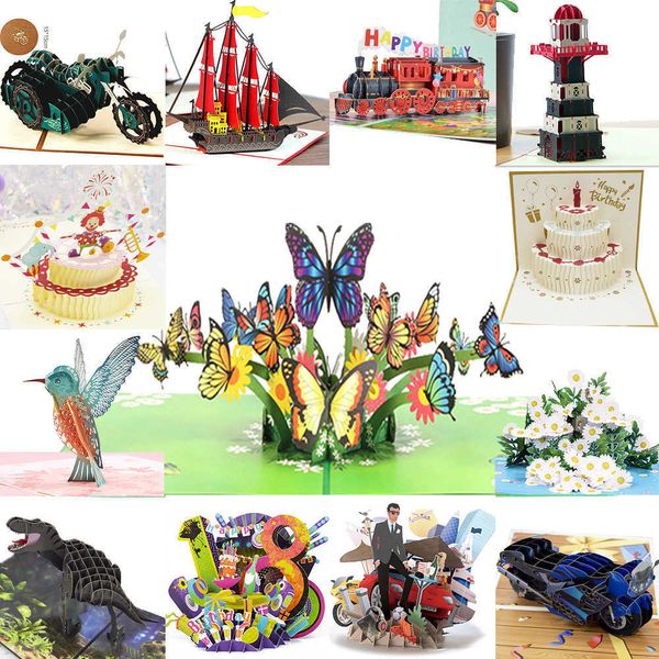 Cartes-cadeaux 3D Pop UP Joyeux Anniversaire Cartes D'invitation De Voeux Découpées Au Laser Garçon Fille Enfants Carte-Cadeau Merci Cartes Véhicule Miniatures Carte Postale Z0310