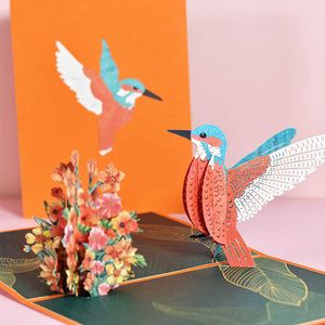 Cartes-cadeaux 3D Pop Up Hummingbird Carte d'anniversaire avec enveloppe Cartes de vœux pour animaux Cadeau fait à la main Fête des mères Anniversaire pour épouse Femme Maman Z0310