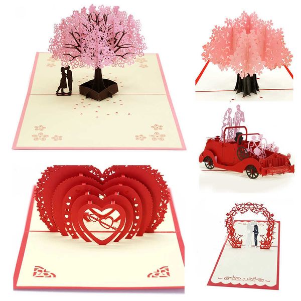 Tarjetas de regalo 3D Pop Up Love Card con sobre Día de San Valentín Cumpleaños Aniversario Tarjetas de felicitación para parejas Esposa Marido Regalos hechos a mano Z0310