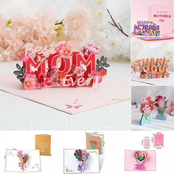 Cartes-cadeaux 3D Pop Up Fête des Mères Carte De Voeux Fleurs Bouquet Floral Maman Femme Anniversaire Anniversaire Sympathie Cadeaux Z0310