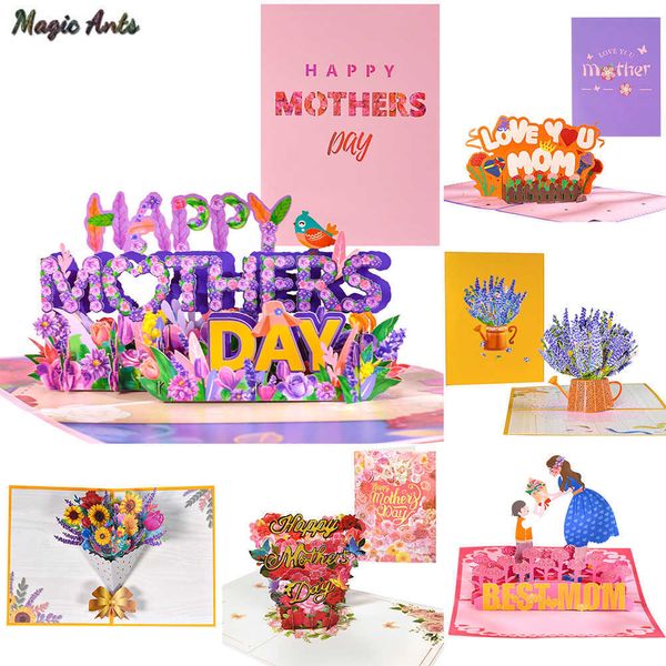 Tarjetas de regalo 3D Pop Up Tarjetas del día de la madre Regalos Ramo floral Tarjetas de felicitación Flores para mamá Esposa Cumpleaños Simpatía Recupérate Z0310