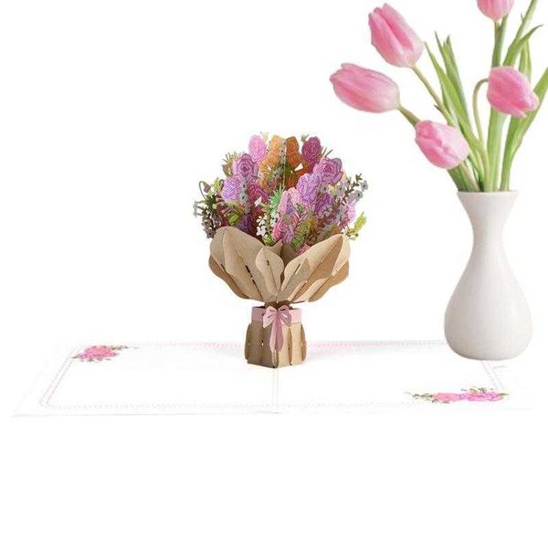 Cartes-cadeaux 3D Pop Up Mothers Day Cartes cadeaux Bouquet floral cartes de vœux Fleurs pour maman Femme Birthday Z0310