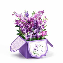 Cadeaubonnen 3D pop -updoos kaarten Purple Orchides bloesem gepersonaliseerd handgemaakt voor MotherValentine's Wens -groeten cadeau Z0310